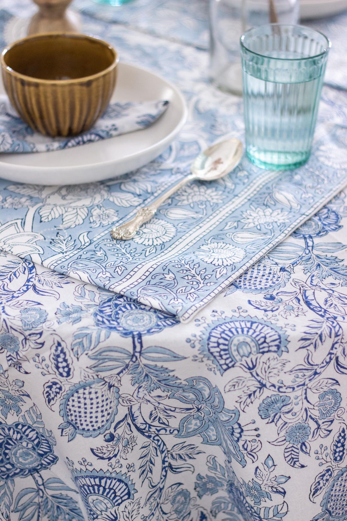 Blue Floral Block Print Placemats - Set of 6