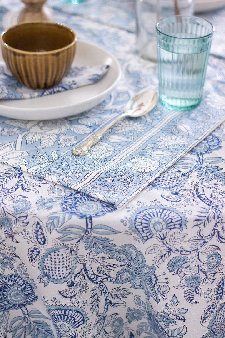 Blue Floral Block Print Placemats - Set of 6