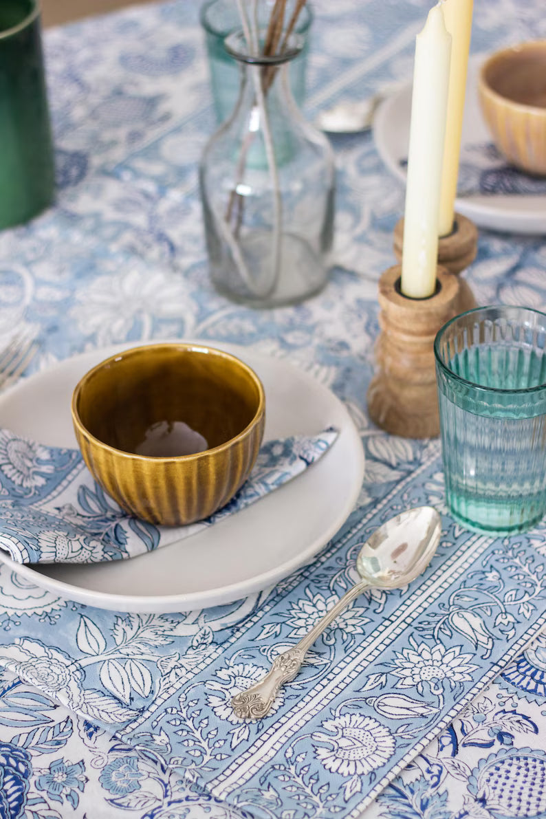Blue Floral Block Print Placemats - Set of 6