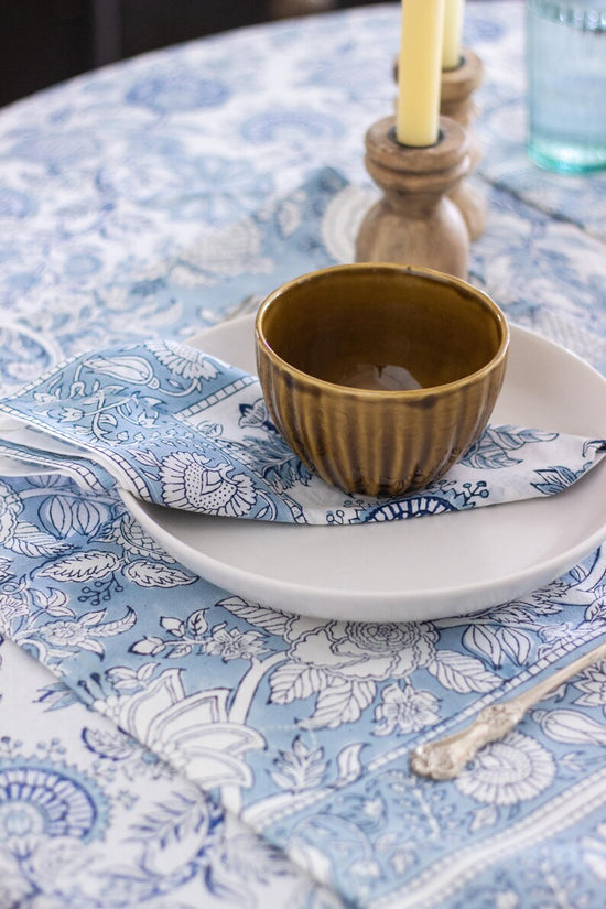 Blue Floral Block Print Placemats - Set of 6