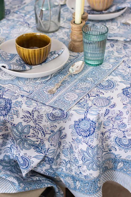 Blue Floral Block Print Placemats - Set of 6