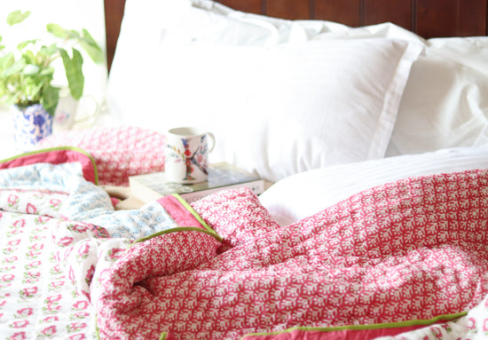 Whimsical Garden: Pink Playful Enchantment Cotton Quilt