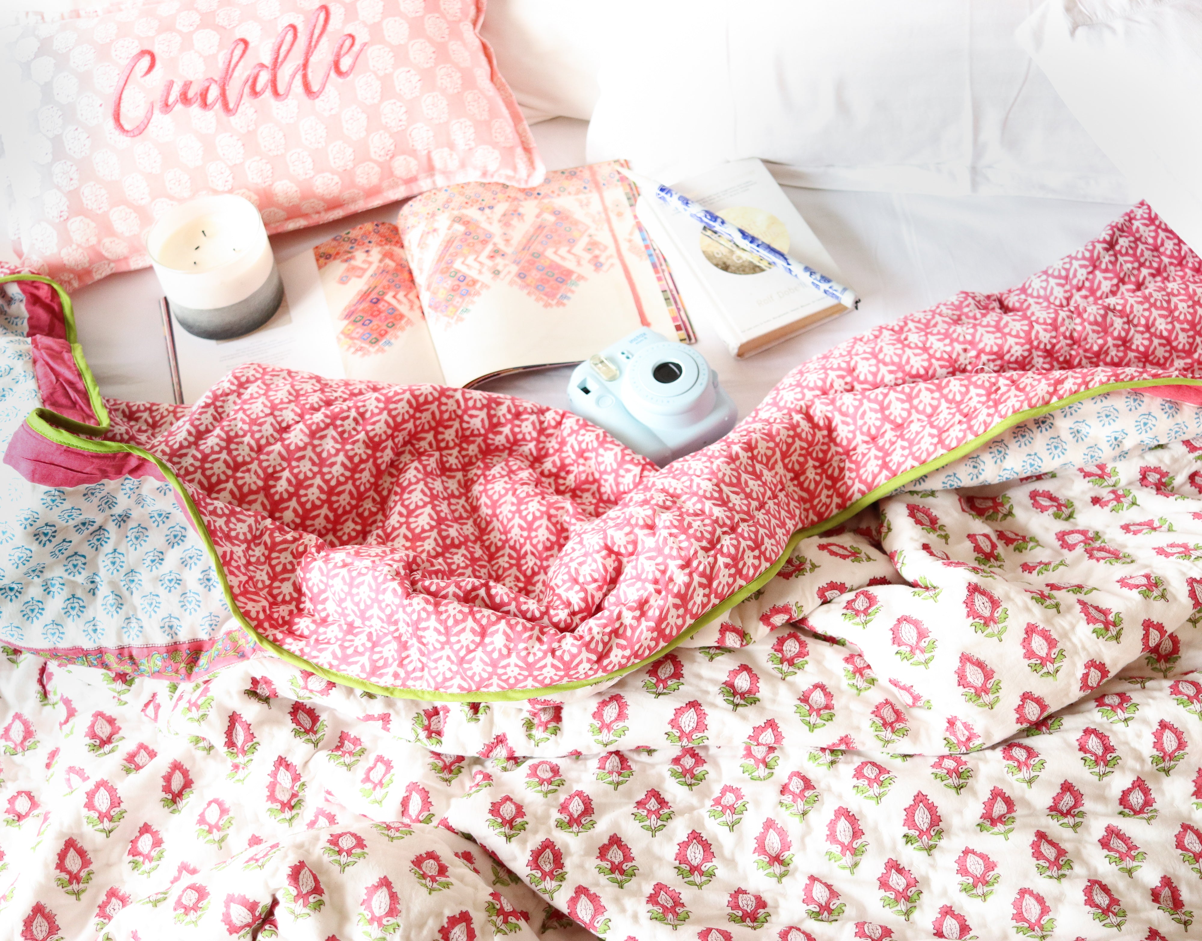 Whimsical Garden: Pink Playful Enchantment Cotton Quilt