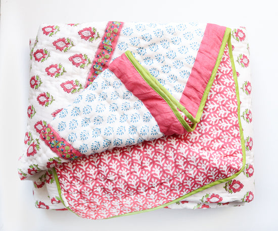 Whimsical Garden: Pink Playful Enchantment Cotton Quilt