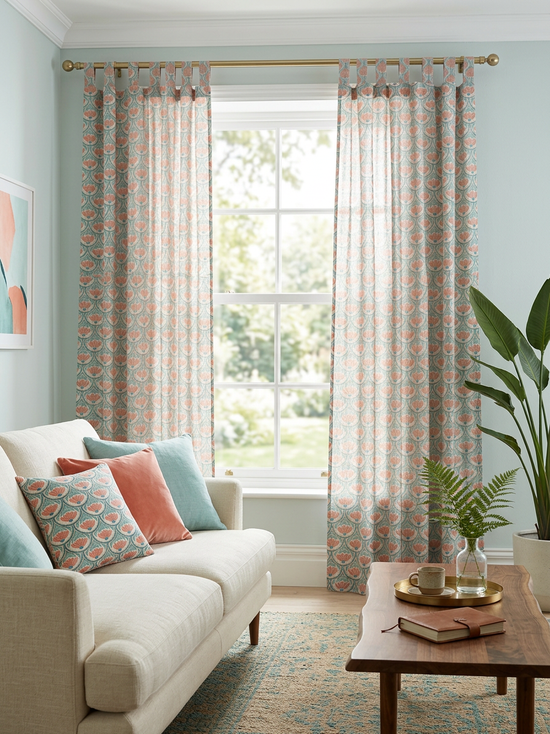 Coral Blush Semi-Sheer Curtain