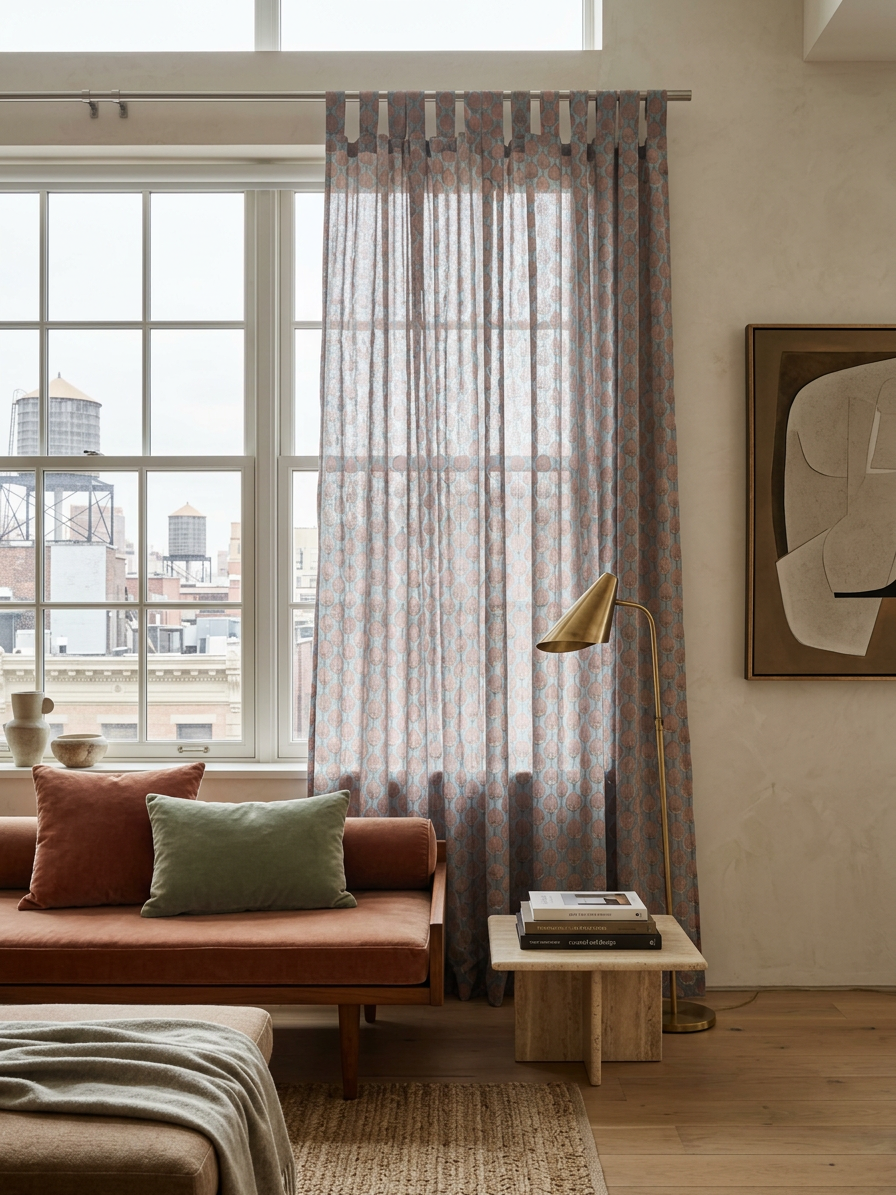 Coral Mist Semi Sheer Curtains