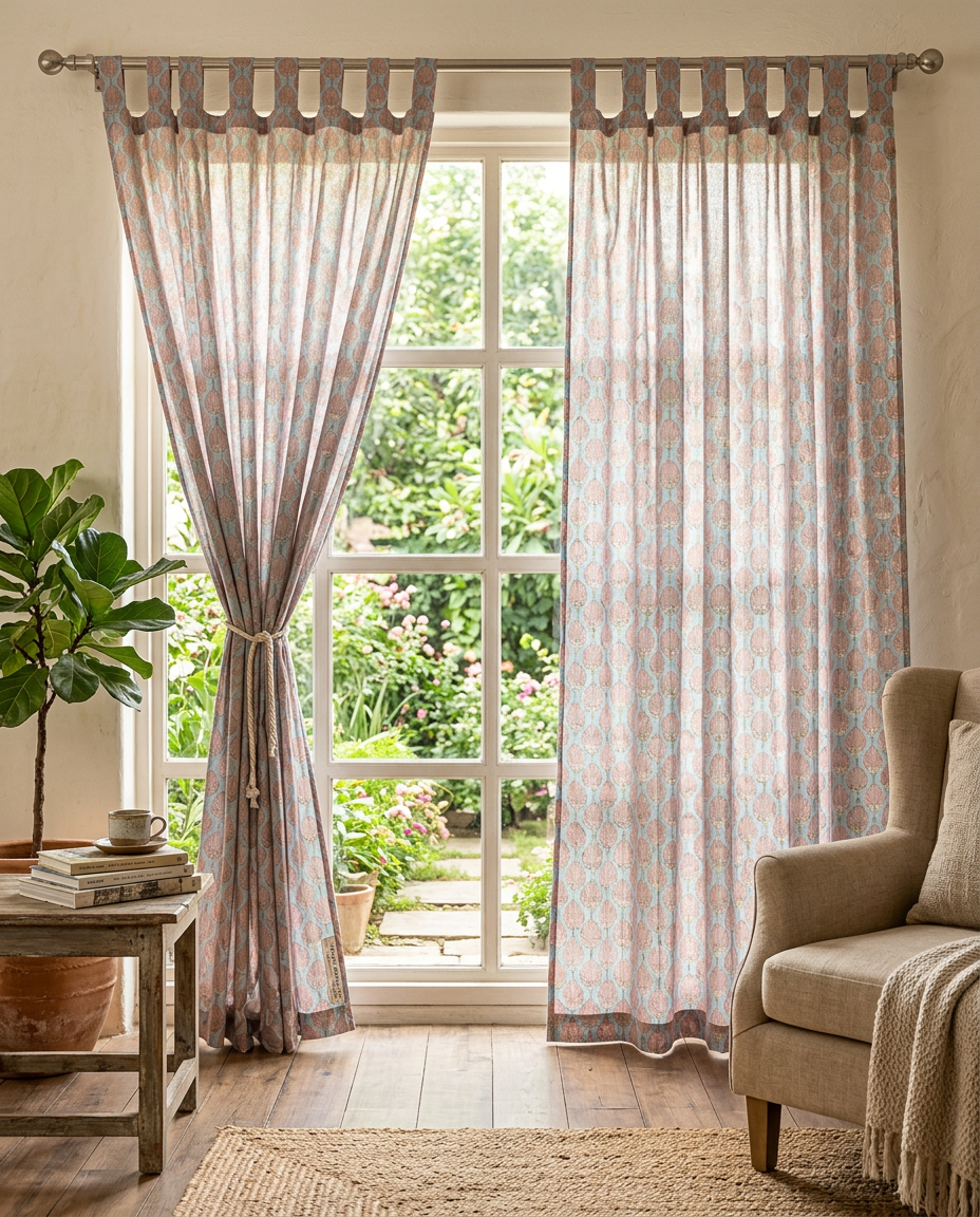Coral Mist Semi Sheer Curtains