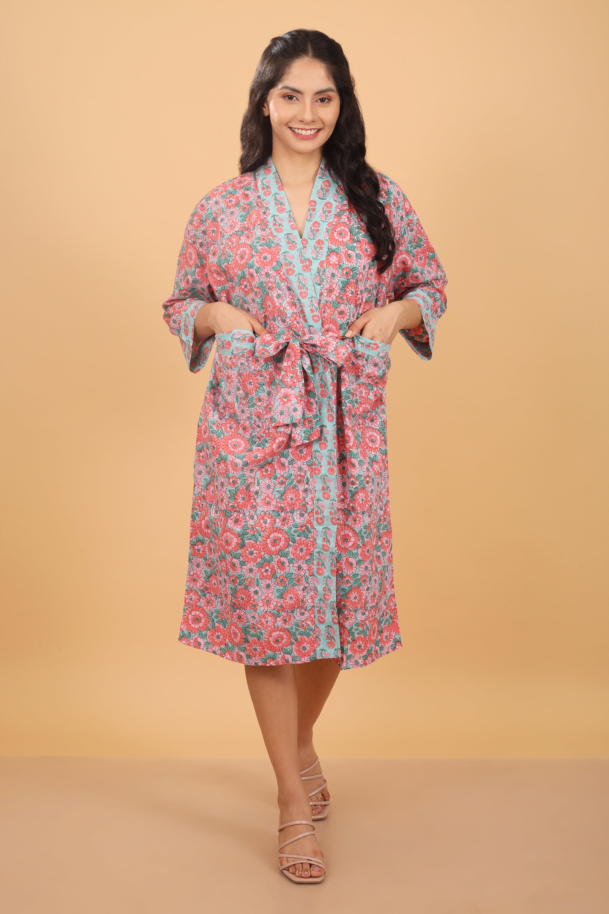 Blush blossom pink cotton robe