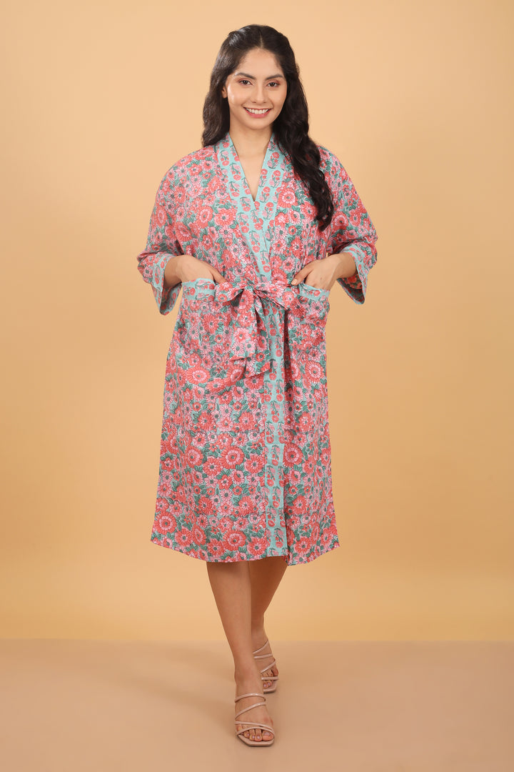 Blush blossom pink cotton robe