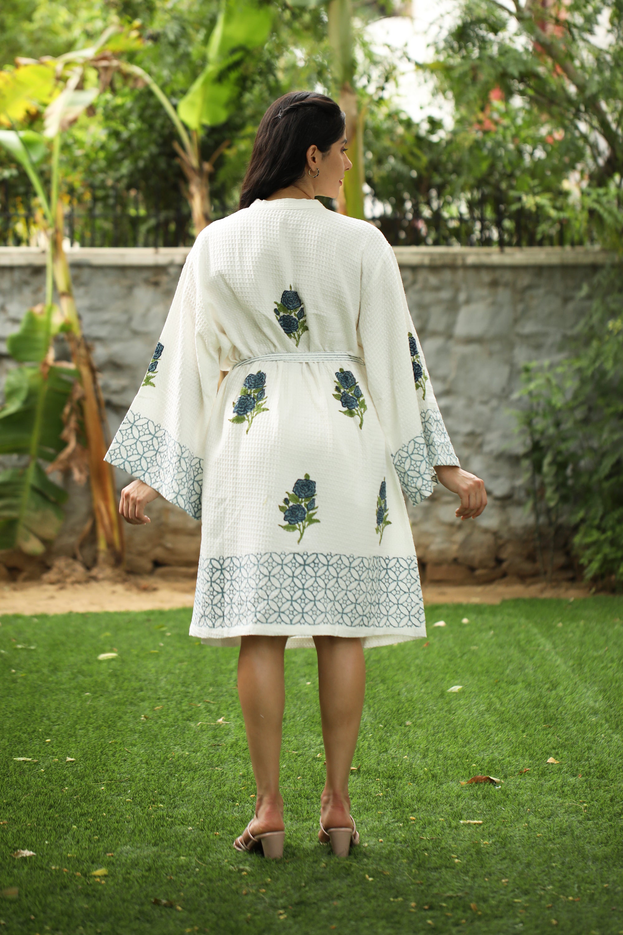 Blue & Green Waffle Towel Robe