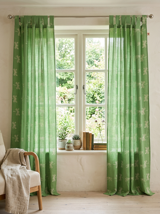 Dragonfly Green Semi-Sheer Curtain