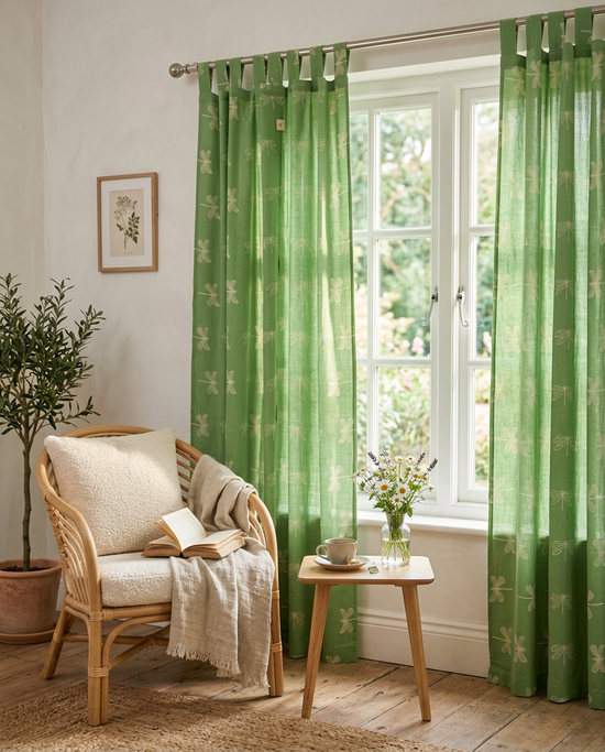 Dragonfly Green Semi-Sheer Curtain