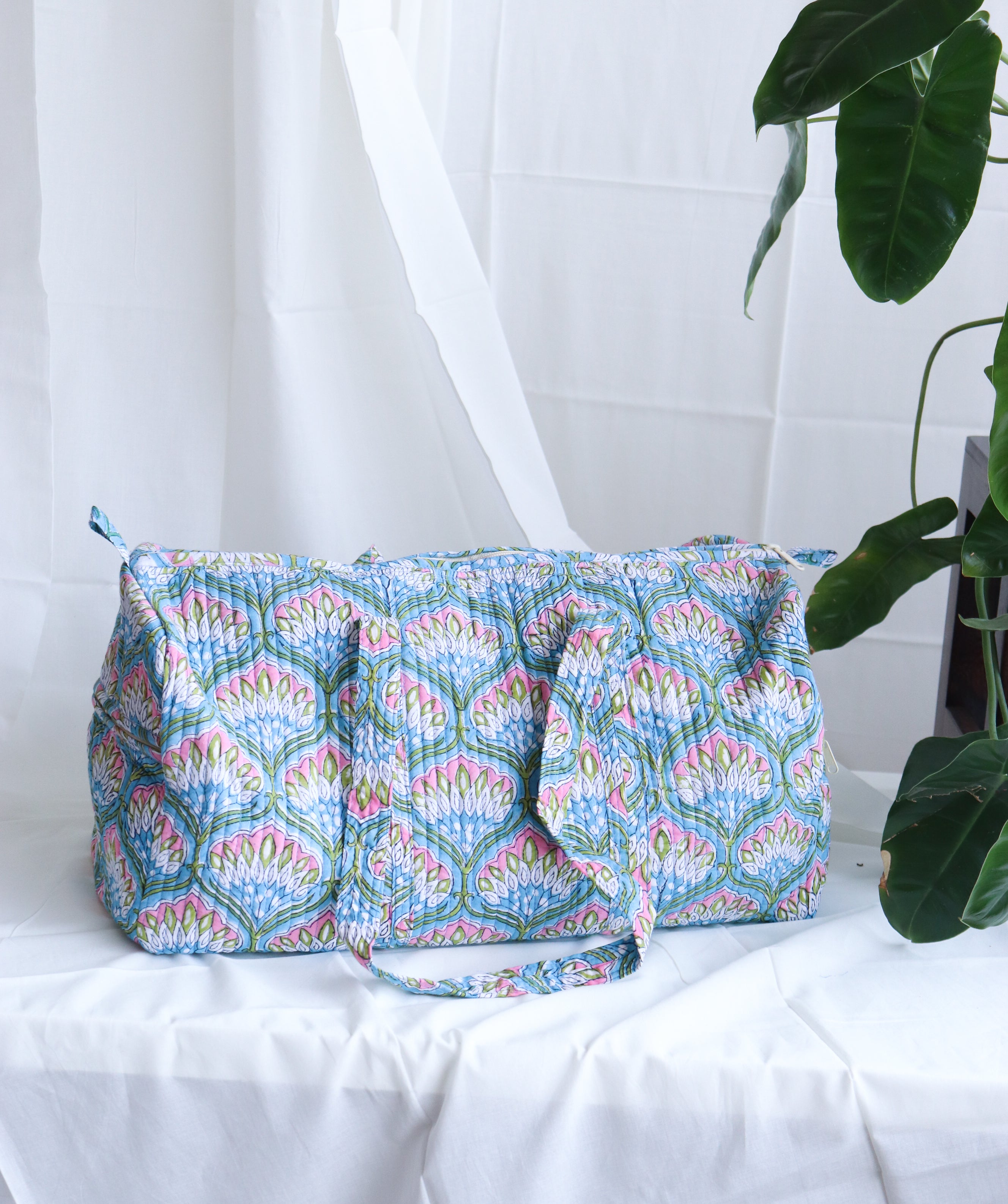 Floral Duffle Bag - Azure Blue