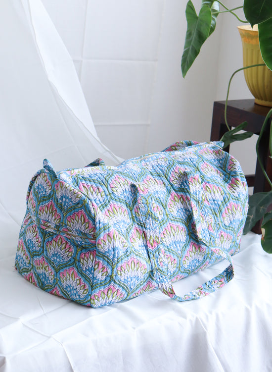 Floral Duffle Bag - Azure Blue