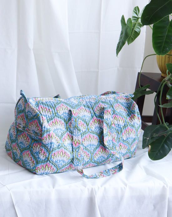 Floral Duffle Bag - Azure Blue