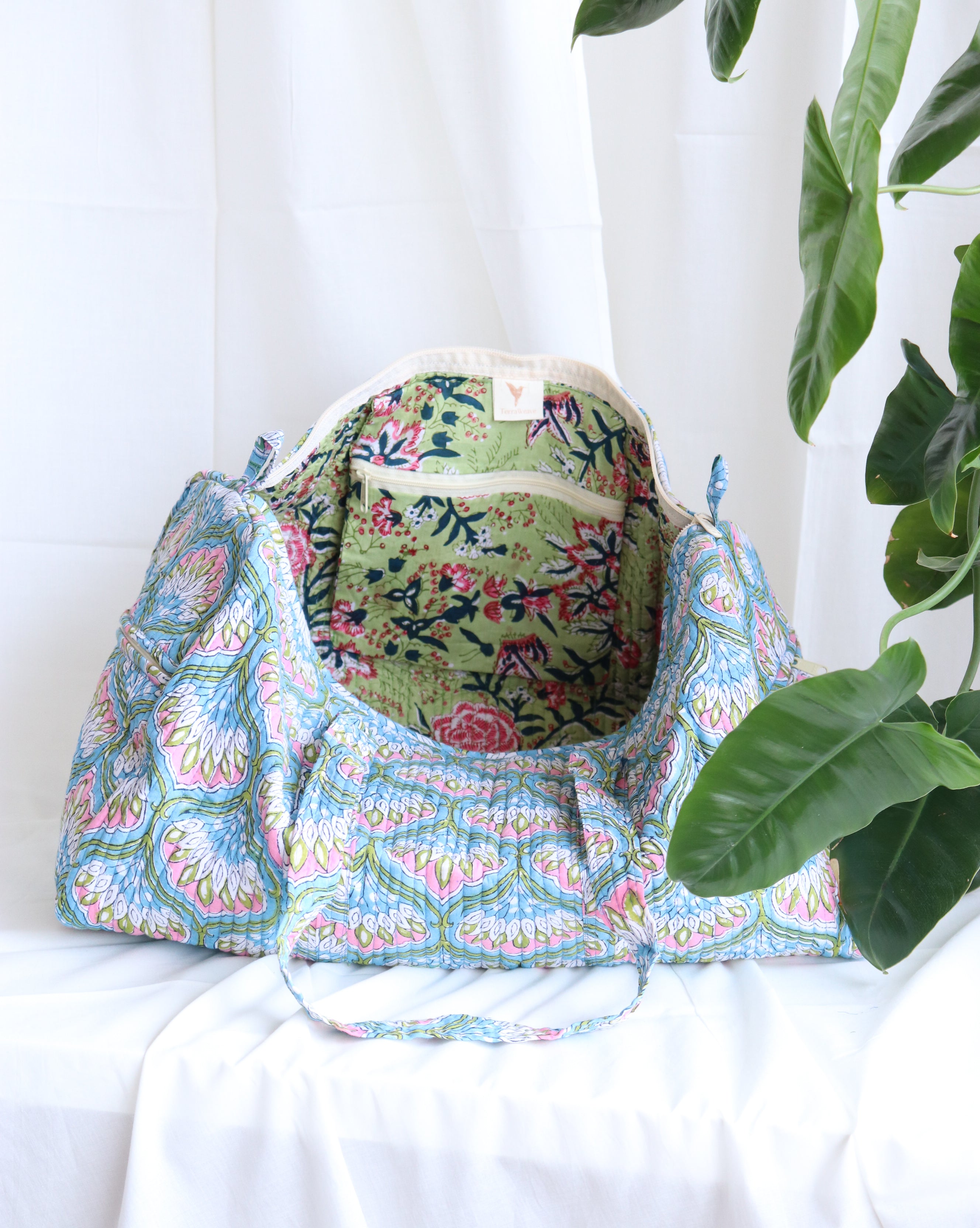 Floral Duffle Bag - Azure Blue