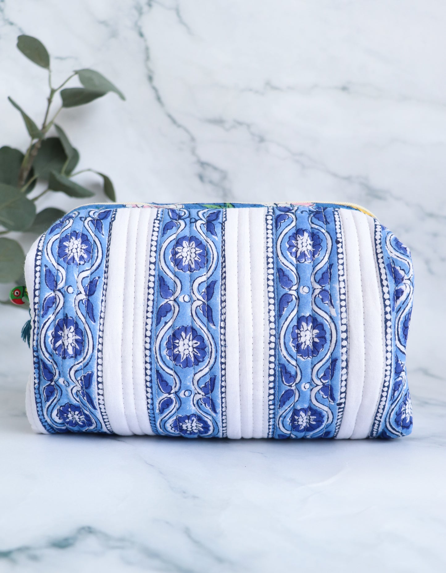 Blue & White Block Print Cosmetic Bag