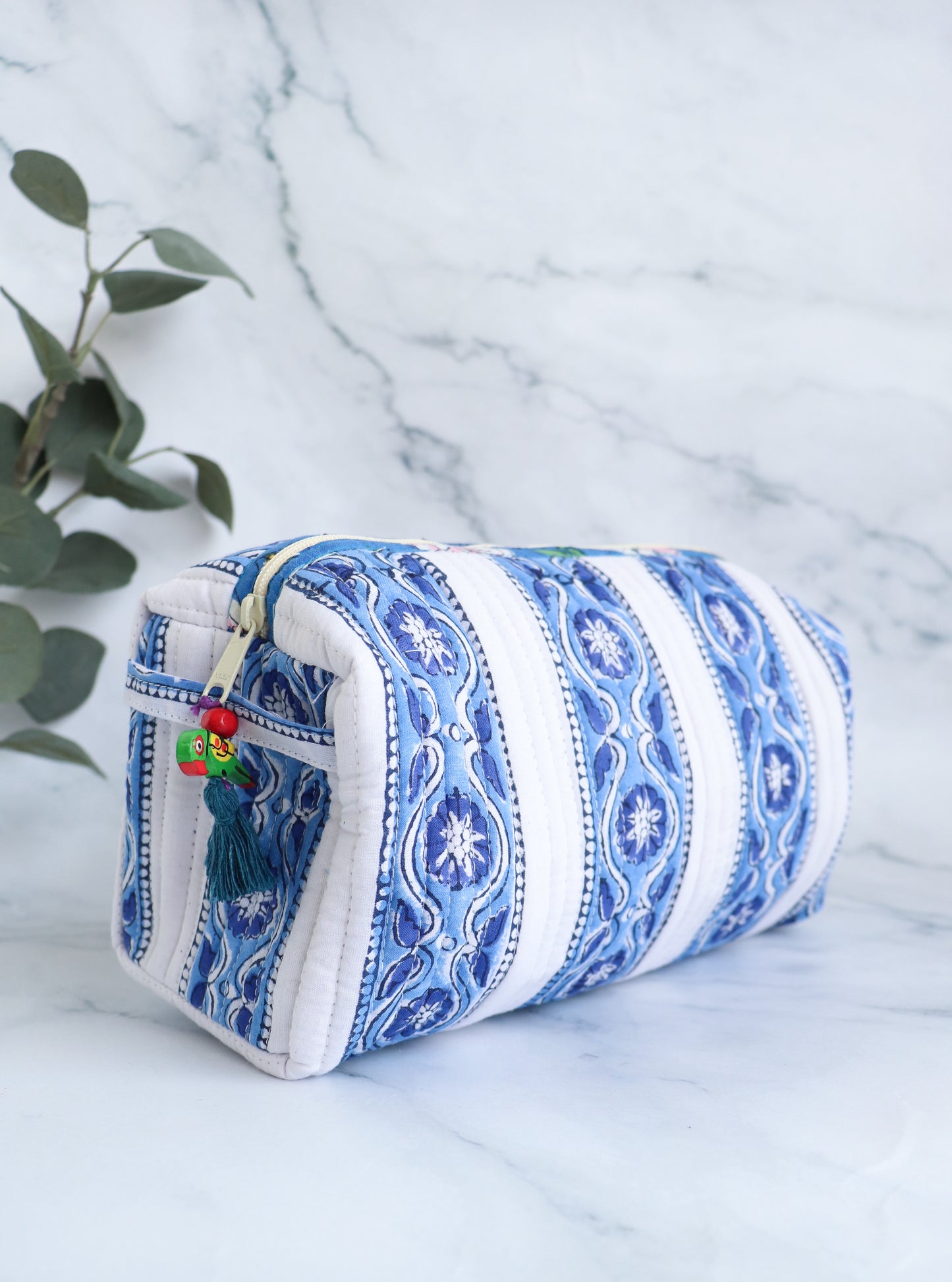 Blue & White Block Print Cosmetic Bag