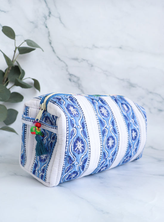 Blue & White Block Print Cosmetic Bag