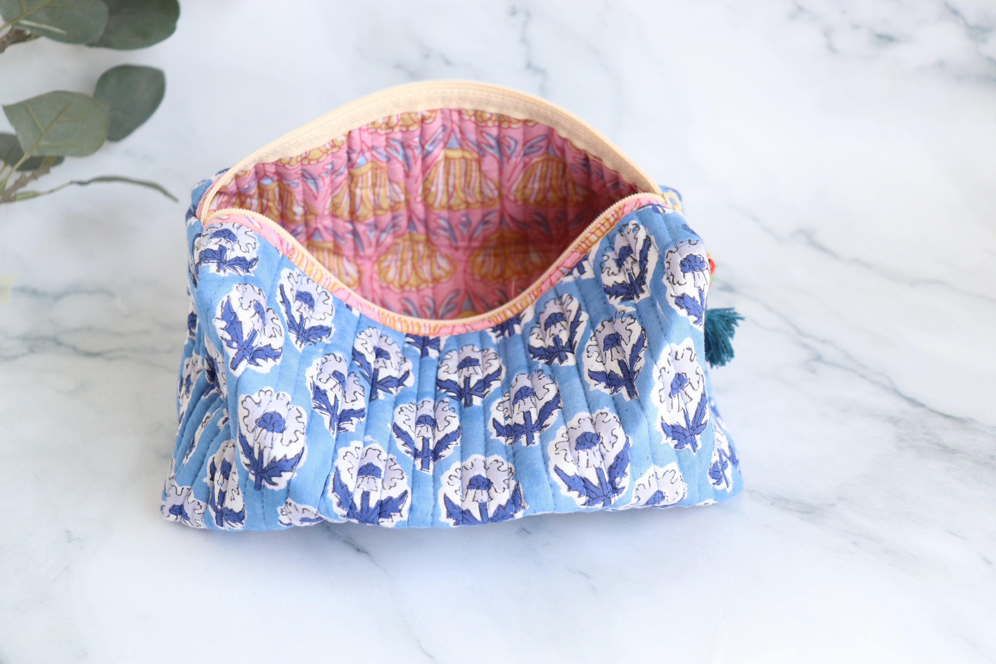 Block Print Quilted Makeup Bag
