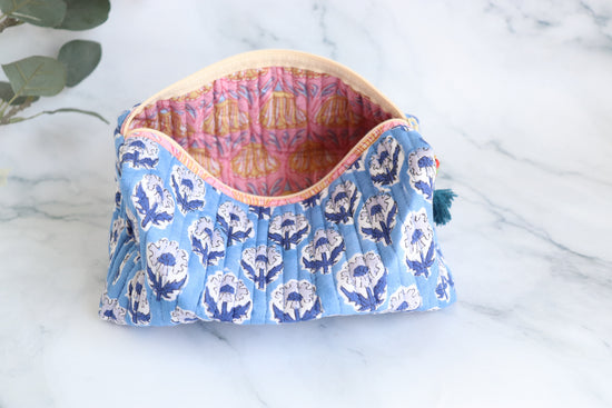 Block Print Quilted Makeup Bag