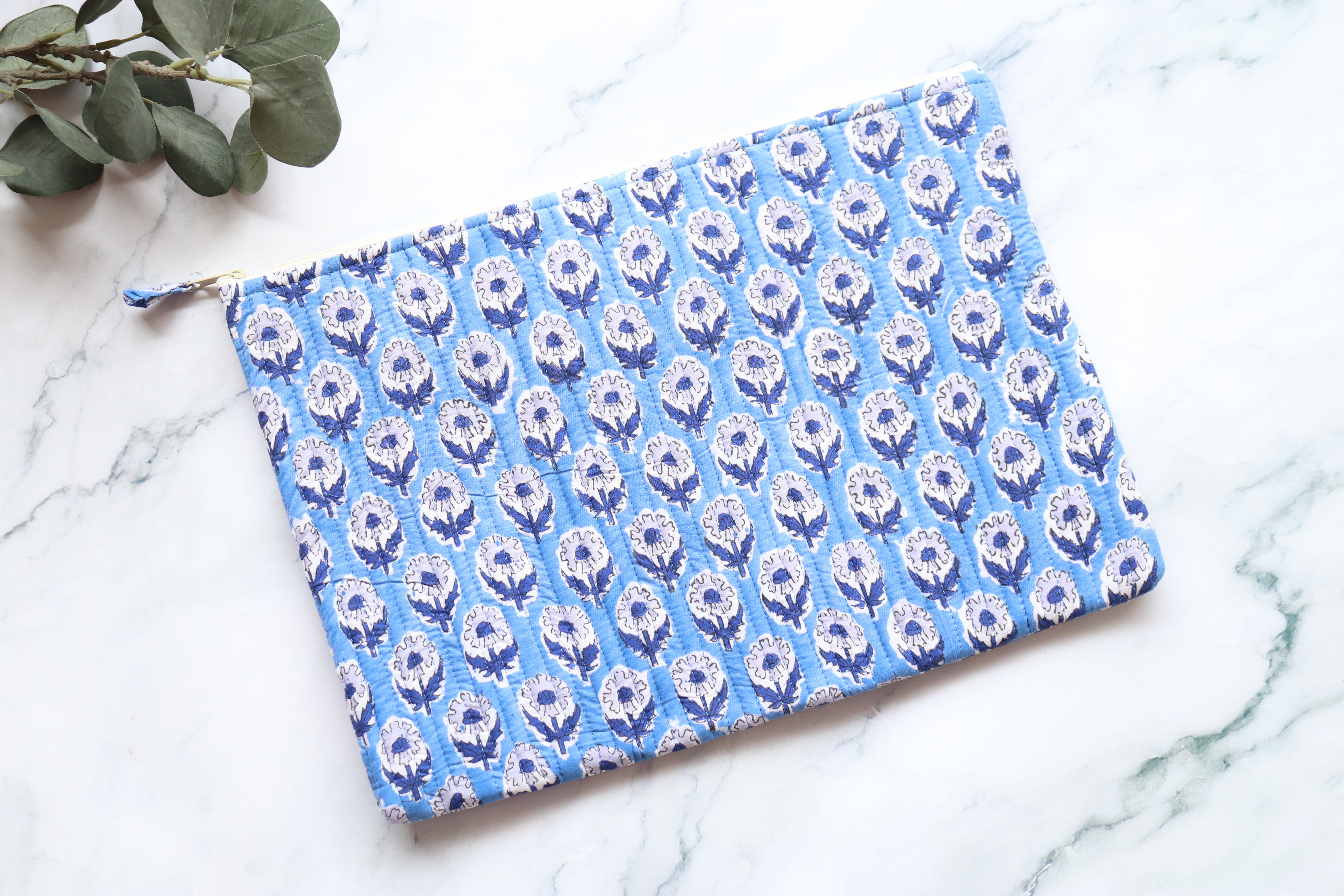 White and Blue Laptop Sleeve