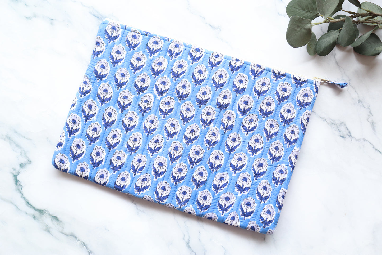 White and Blue Laptop Sleeve