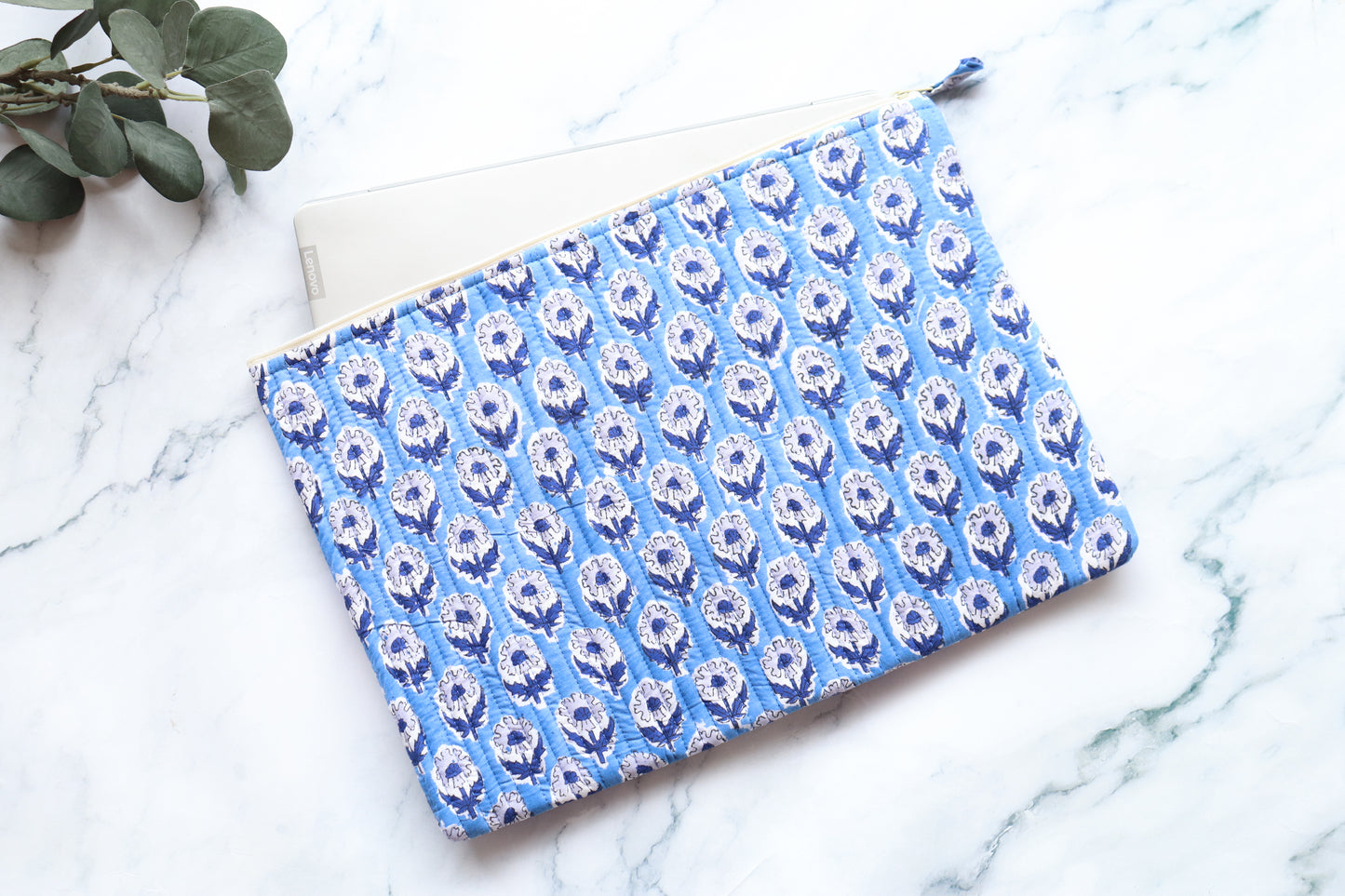 White and Blue Laptop Sleeve