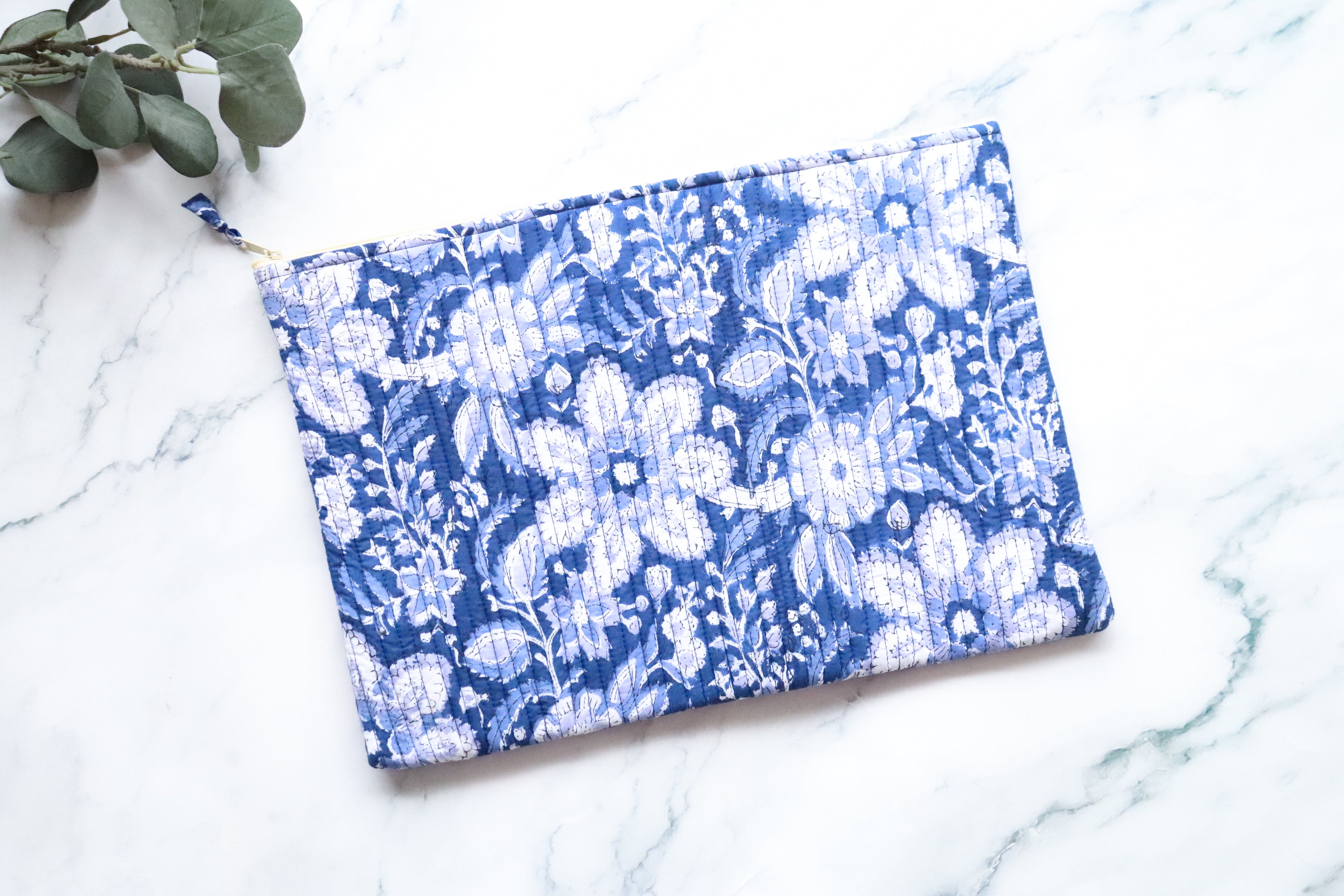 White & Blue Quilted Laptop Sleeve