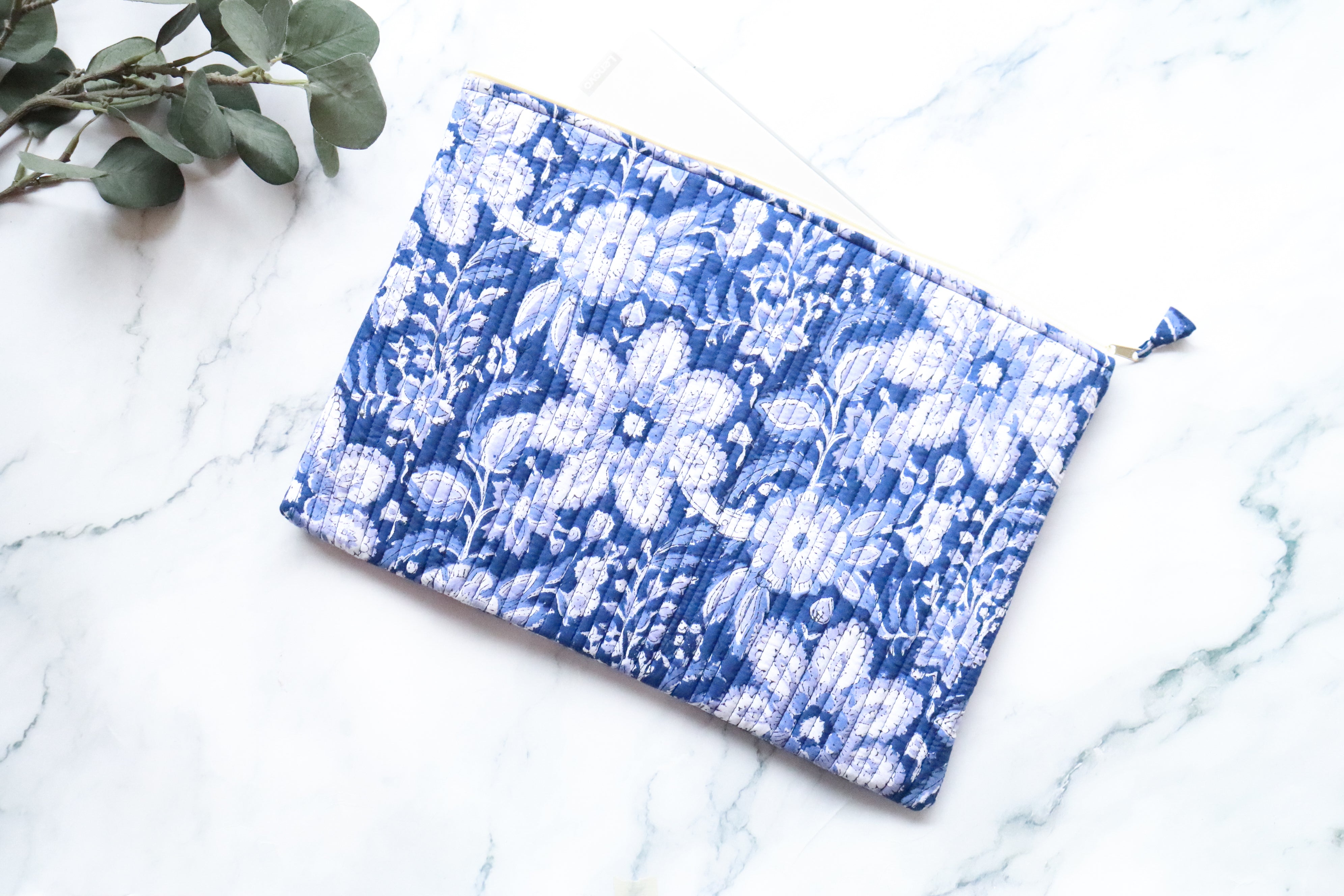 White & Blue Quilted Laptop Sleeve