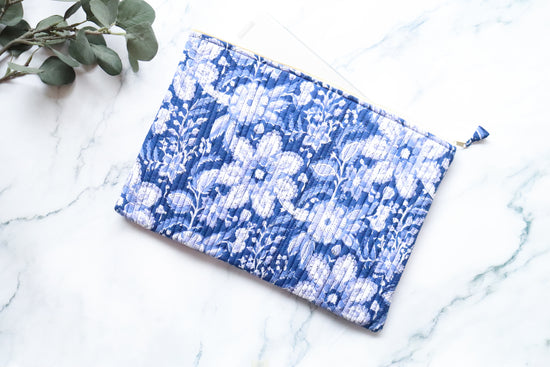 White & Blue Quilted Laptop Sleeve