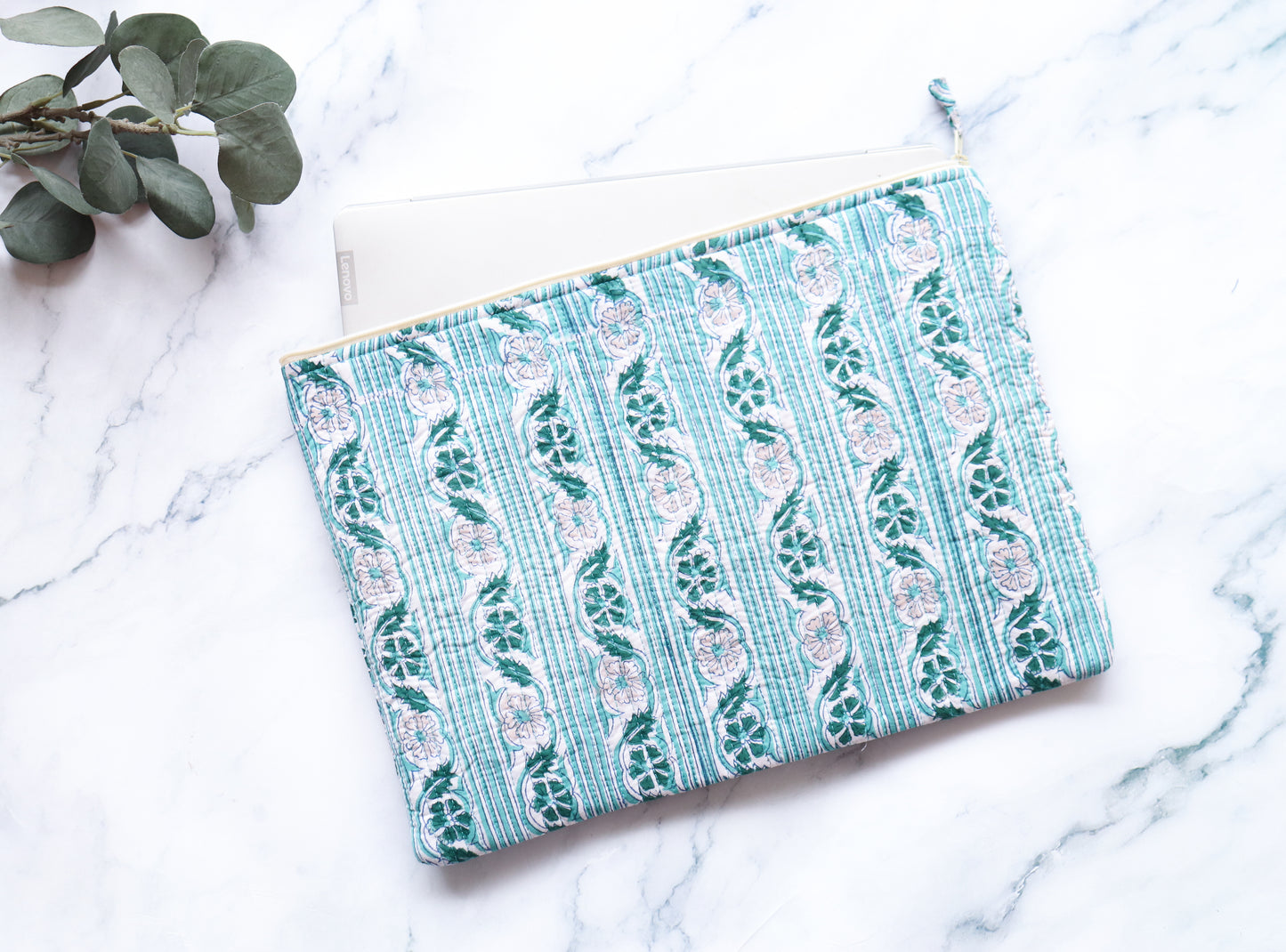 White and Green Laptop Sleeve