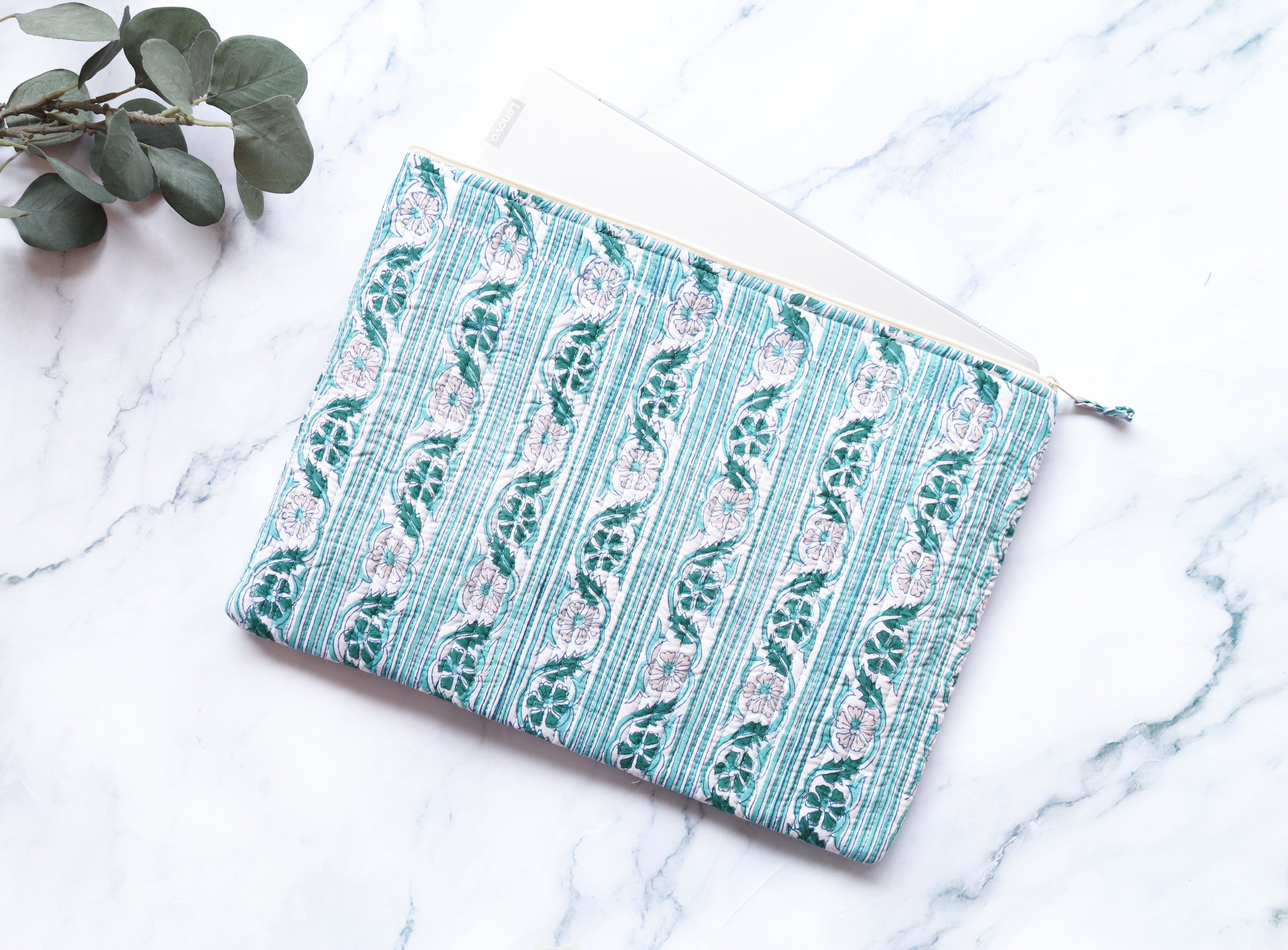White and Green Laptop Sleeve