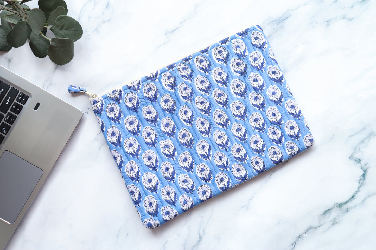 White and Blue Laptop Sleeve