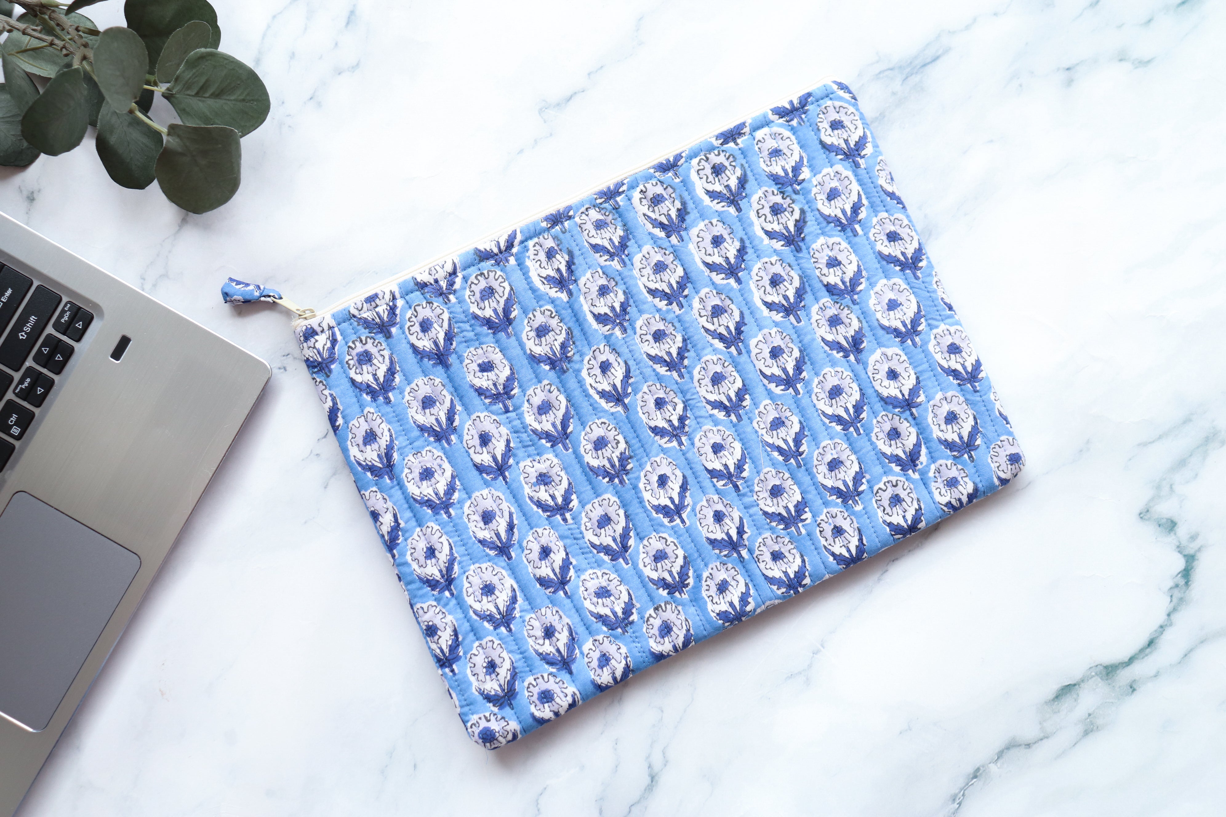 White and Blue Laptop Sleeve