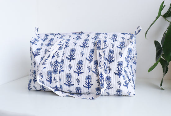Floral Duffle Bag -  Blue Travel bag