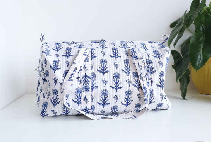 Floral Duffle Bag -  Blue Travel bag