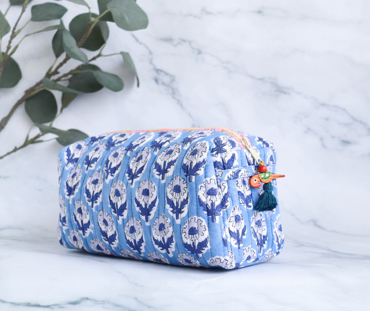 Block Print Quilted Makeup Bag