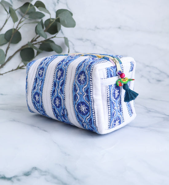 Blue & White Block Print Cosmetic Bag