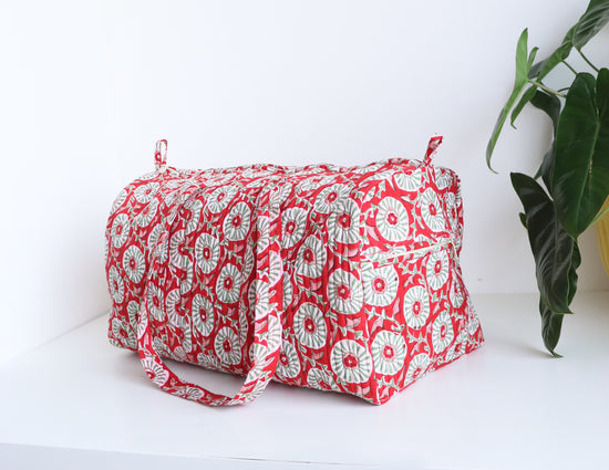 Floral Duffle Bag - Red Travel bag