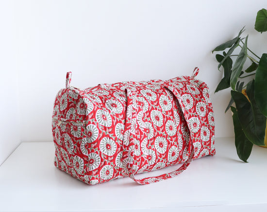 Floral Duffle Bag - Red Travel bag