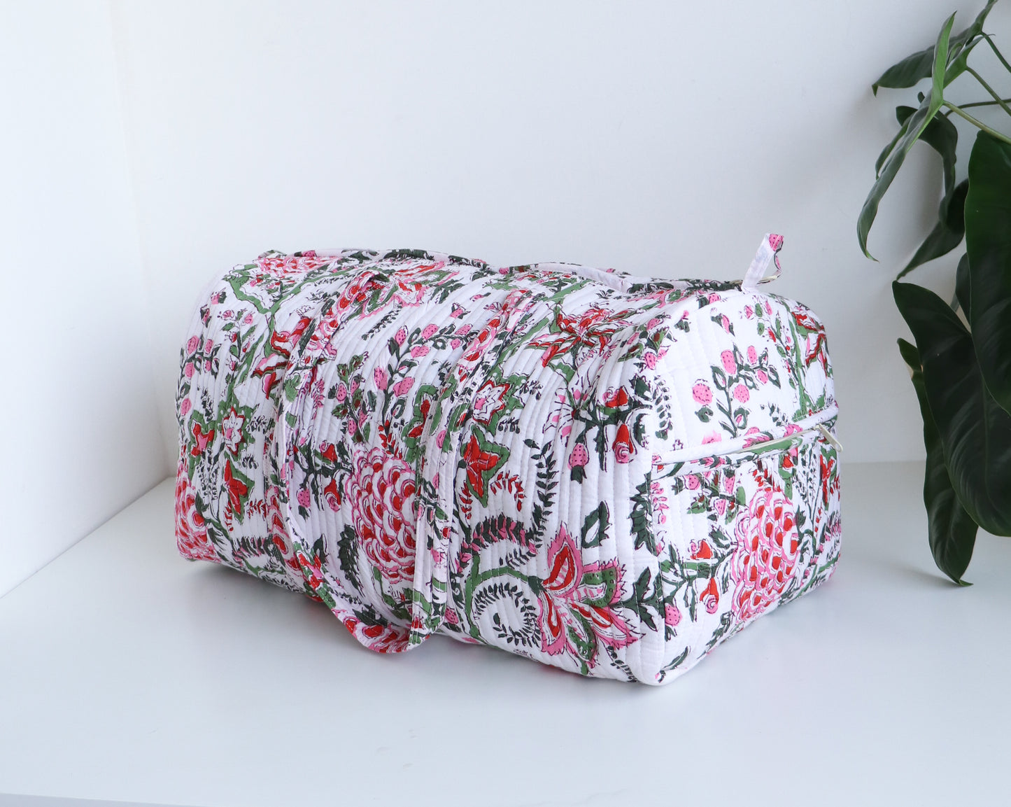 Floral Duffle Bag -  White & Red Travel bag