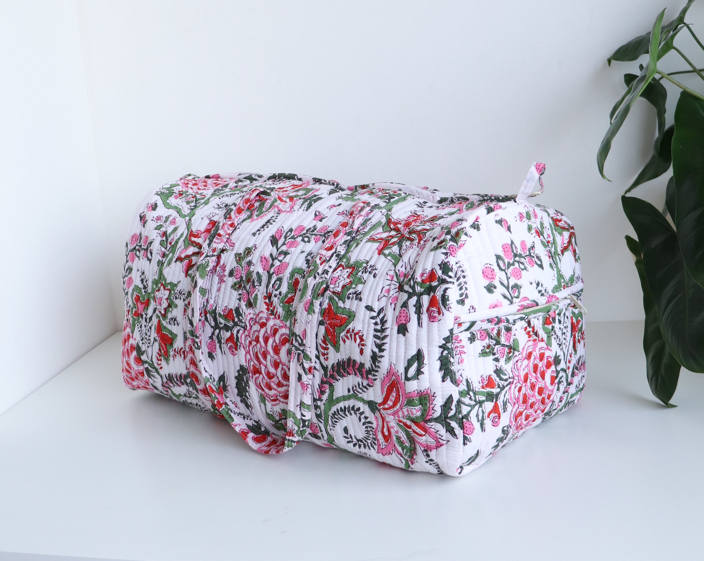 Floral Duffle Bag -  White & Red Travel bag