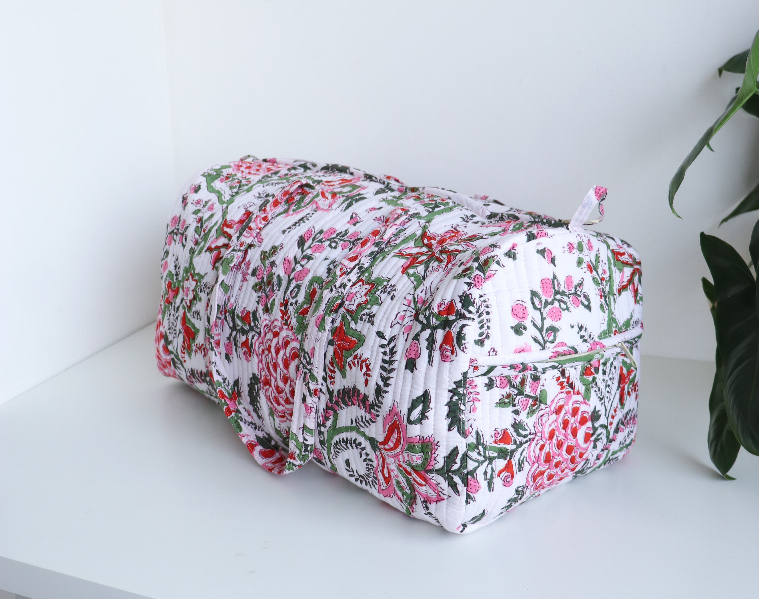 Floral Duffle Bag -  White & Red Travel bag