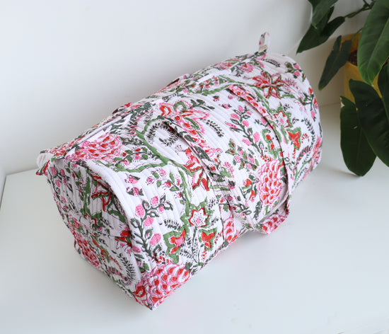 Floral Duffle Bag -  White & Red Travel bag