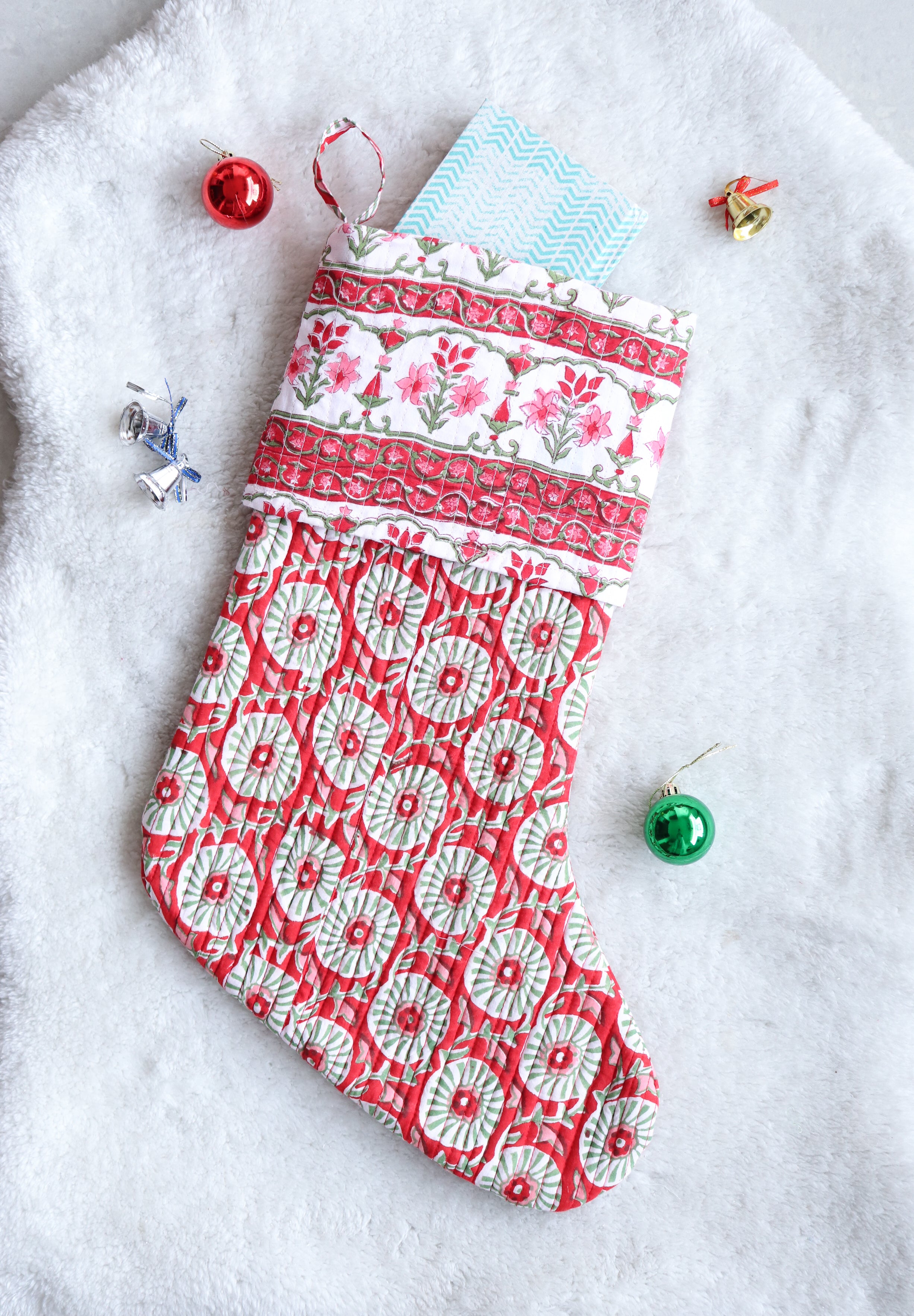 Red Festive Handmade Cotton Stocking