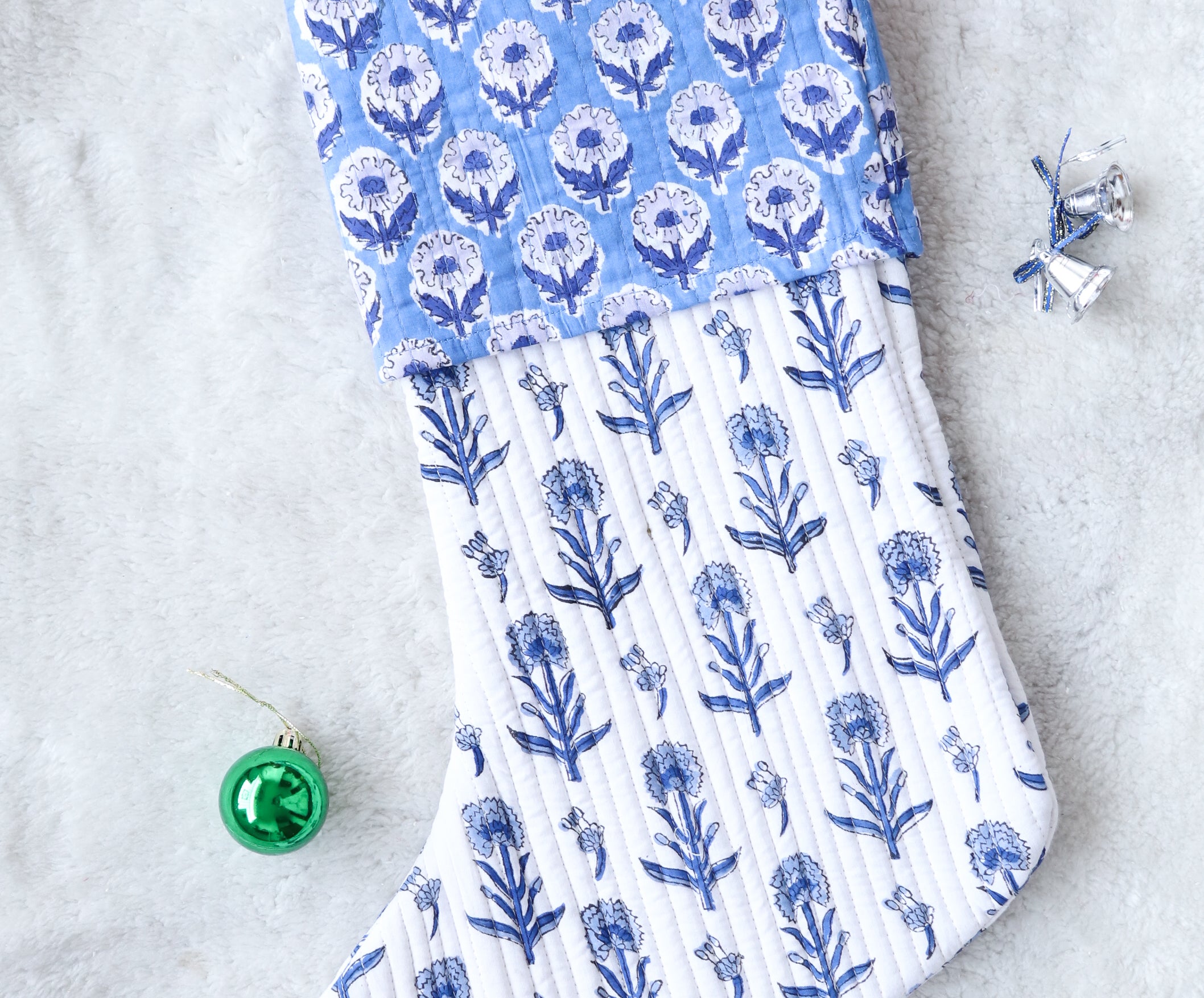 White & Blue Festive Handmade Cotton Stocking
