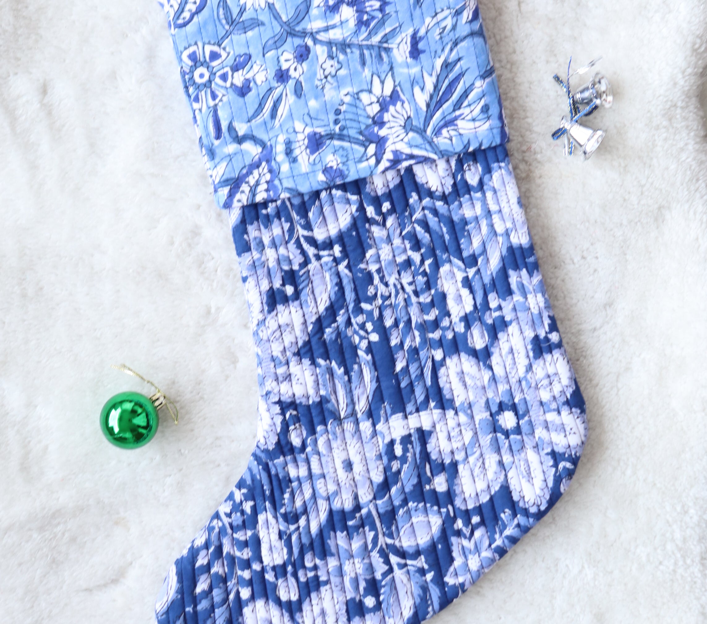 Blue Festive Handmade Cotton Stocking