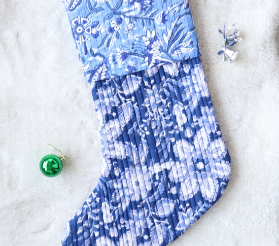 Blue Festive Handmade Cotton Stocking