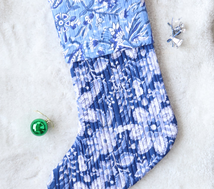 Blue Festive Handmade Cotton Stocking